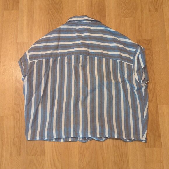 Forever 21 Button Front Shirt Womens Large Blue Stripe Tie Beach Coastal - Picture 3 of 5